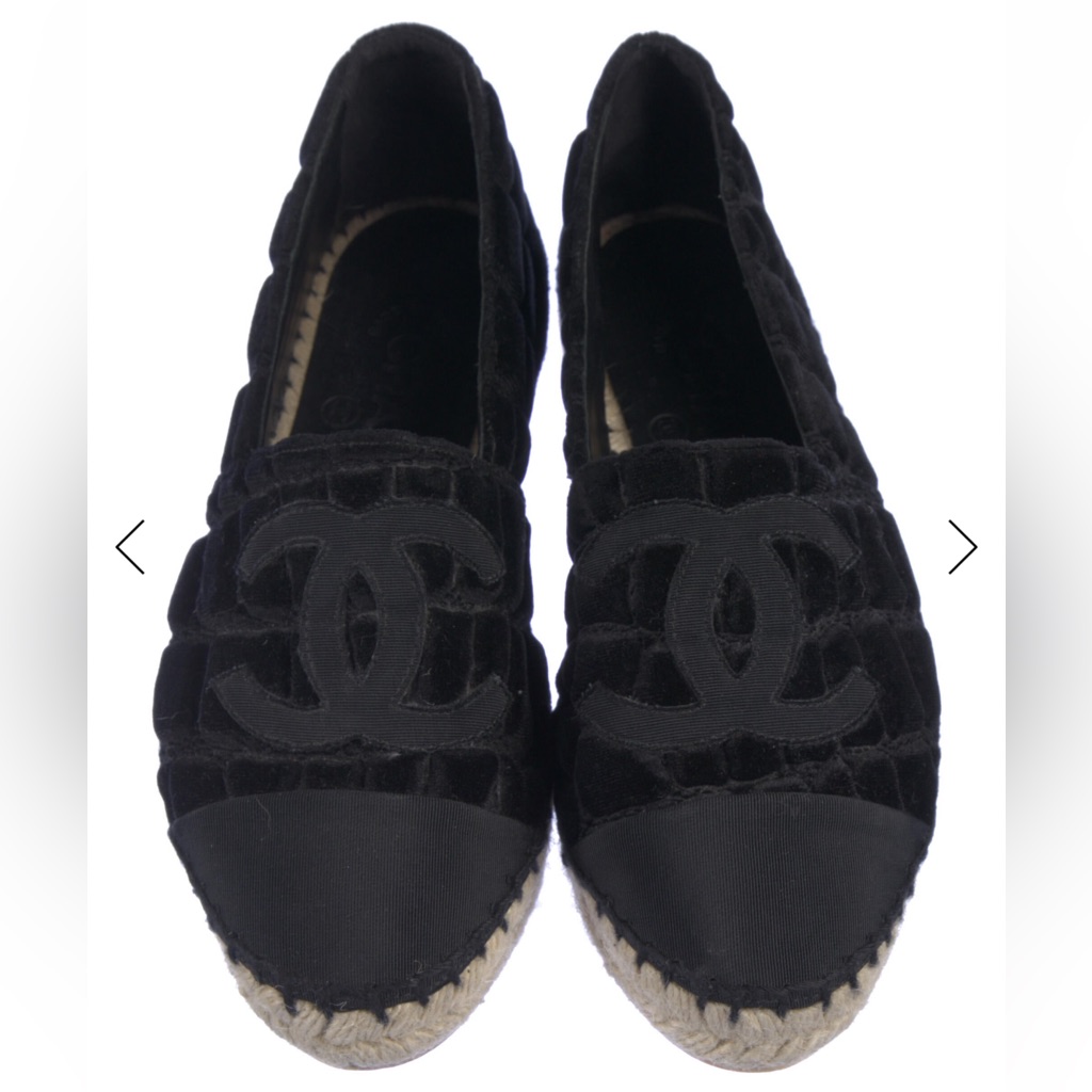 Chanel Black Velvet Espadrilles